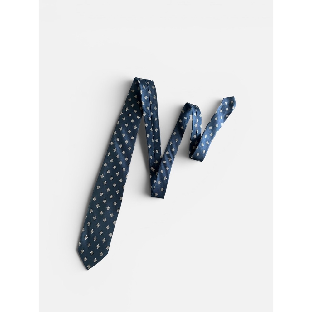 CHRISTIAN DIOR 90s Vintage Mens Silk Navy Blue Geometric Diamond Tie